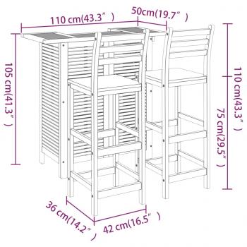 3-tlg. Gartenbar-Set Massivholz Akazie