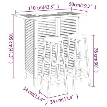 3-tlg. Gartenbar-Set Massivholz Akazie