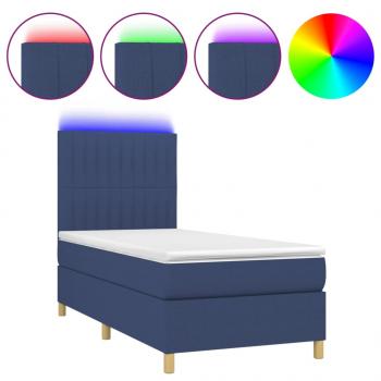 Boxspringbett mit Matratze & LED Blau 80x200 cm Stoff