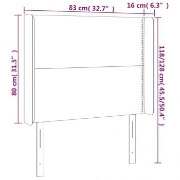 LED Kopfteil Hellgrau 83x16x118/128 cm Samt