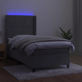 Boxspringbett mit Matratze & LED Hellgrau 80x200 cm Samt