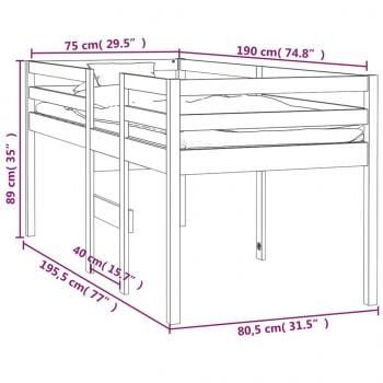 Hochbett 75x190 cm Massivholz Kiefer