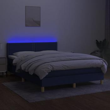 Boxspringbett mit Matratze & LED Blau 140x190 cm Stoff