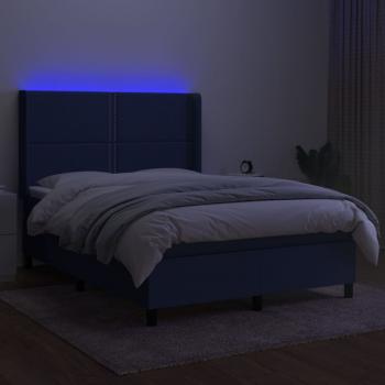 Boxspringbett mit Matratze & LED Blau 140x200 cm Stoff