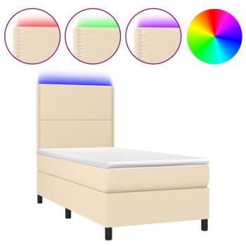 Boxspringbett mit Matratze & LED Creme 90x200 cm Stoff