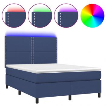 Boxspringbett mit Matratze & LED Blau 140x200 cm Stoff