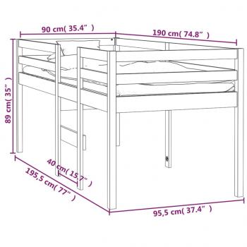 Hochbett 90x190 cm Massivholz Kiefer