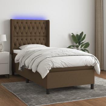 ARDEBO.de - Boxspringbett mit Matratze & LED Dunkelbraun 100x200 cm Stoff