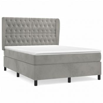 Boxspringbett mit Matratze Hellgrau 140x190 cm Samt