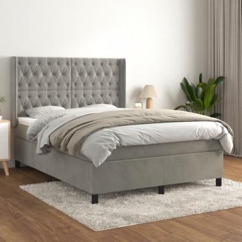 ARDEBO.de - Boxspringbett mit Matratze Hellgrau 140x200 cm Samt