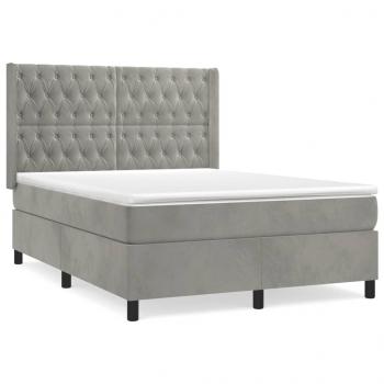 Boxspringbett mit Matratze Hellgrau 140x200 cm Samt