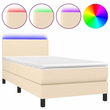 Boxspringbett mit Matratze & LED Creme 90x200 cm Stoff