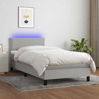 ARDEBO.de - Boxspringbett mit Matratze & LED Hellgrau 80x200 cm Stoff