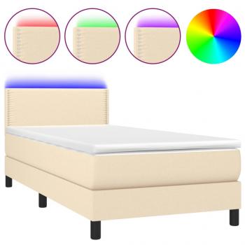 Boxspringbett mit Matratze & LED Creme 90x200 cm Stoff