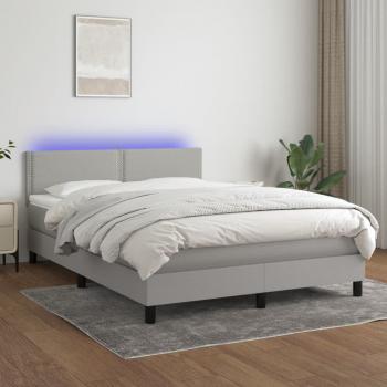 ARDEBO.de - Boxspringbett mit Matratze & LED Hellgrau 140x190 cm Stoff