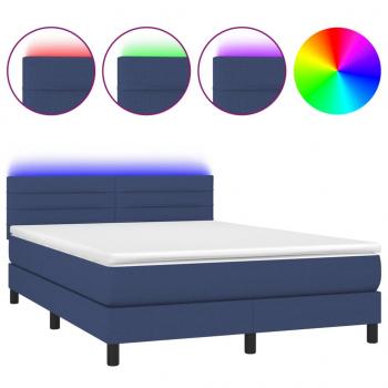 Boxspringbett mit Matratze & LED Blau 140x200 cm Stoff