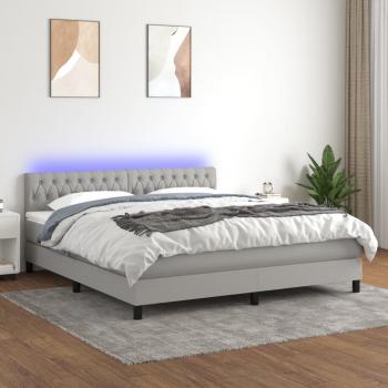 ARDEBO.de - Boxspringbett mit Matratze & LED Hellgrau 160x200 cm Stoff