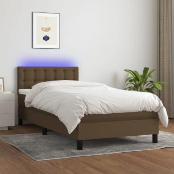 ARDEBO.de - Boxspringbett mit Matratze & LED Dunkelbraun 90x190 cm Stoff