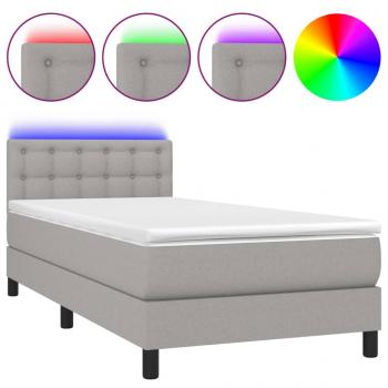 Boxspringbett mit Matratze & LED Hellgrau 90x200 cm Stoff