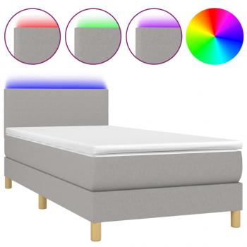 Boxspringbett mit Matratze & LED Hellgrau 90x200 cm Stoff