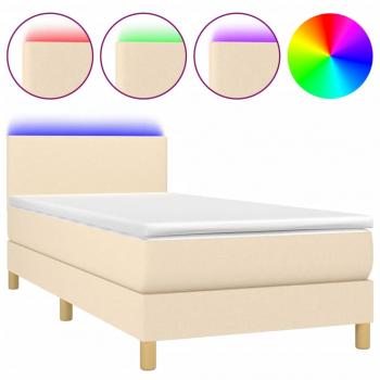 Boxspringbett mit Matratze & LED Creme 90x200 cm Stoff