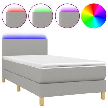 Boxspringbett mit Matratze & LED Hellgrau 100x200 cm Stoff