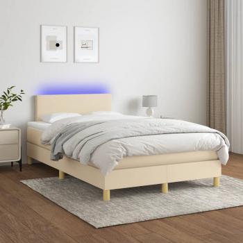 ARDEBO.de - Boxspringbett mit Matratze & LED Creme 120x200 cm Stoff