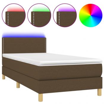 Boxspringbett mit Matratze & LED Dunkelbraun 90x200 cm Stoff