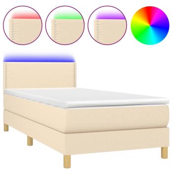 Boxspringbett mit Matratze & LED Creme 100x200 cm Stoff