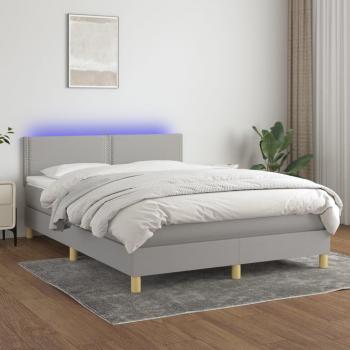 ARDEBO.de - Boxspringbett mit Matratze & LED Hellgrau 140x190 cm Stoff