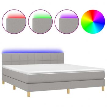 Boxspringbett mit Matratze & LED Hellgrau 160x200 cm Stoff