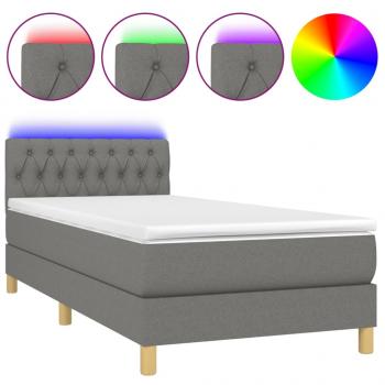 Boxspringbett mit Matratze & LED Dunkelgrau 90x190 cm Stoff