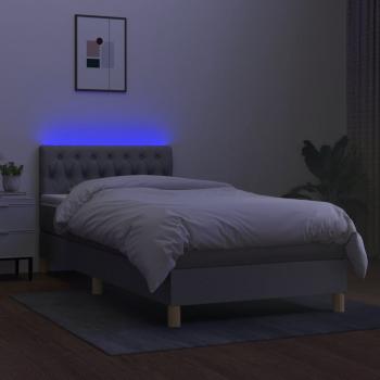 Boxspringbett mit Matratze & LED Hellgrau 90x200 cm Stoff