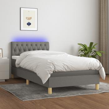 ARDEBO.de - Boxspringbett mit Matratze & LED Dunkelgrau 90x200 cm Stoff