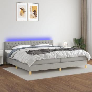 ARDEBO.de - Boxspringbett mit Matratze & LED Hellgrau 200x200 cm Stoff