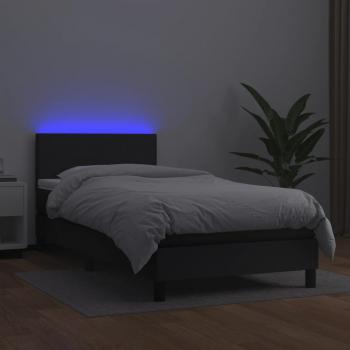 Boxspringbett mit Matratze & LED Schwarz 80x200 cm Kunstleder