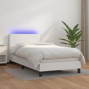 ARDEBO.de - Boxspringbett mit Matratze & LED Weiß 80x200 cm Kunstleder