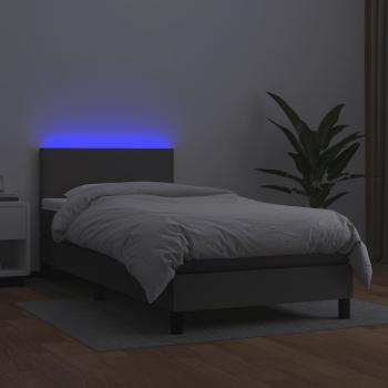 Boxspringbett mit Matratze & LED Grau 80x200 cm Kunstleder