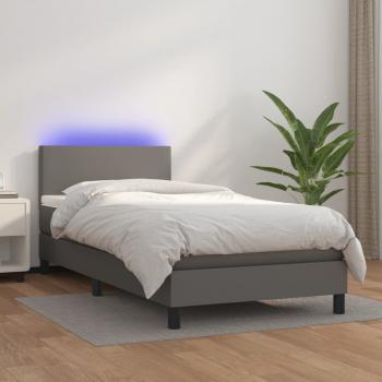 ARDEBO.de - Boxspringbett mit Matratze & LED Grau 90x200 cm Kunstleder