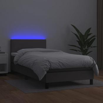 Boxspringbett mit Matratze & LED Grau 90x200 cm Kunstleder