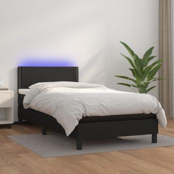 ARDEBO.de - Boxspringbett mit Matratze & LED Schwarz 90x200 cm Kunstleder