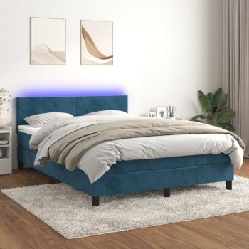 ARDEBO.de - Boxspringbett mit Matratze & LED Dunkelblau 140x200 cm Samt