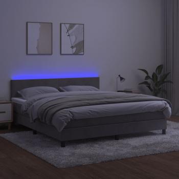 Boxspringbett mit Matratze & LED Hellgrau 160x200 cm Samt