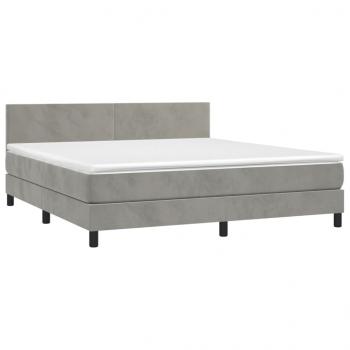 Boxspringbett mit Matratze & LED Hellgrau 160x200 cm Samt