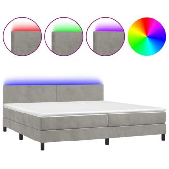 Boxspringbett mit Matratze & LED Hellgrau 200x200 cm Samt