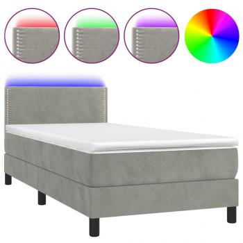 Boxspringbett mit Matratze & LED Hellgrau 90x200 cm Samt