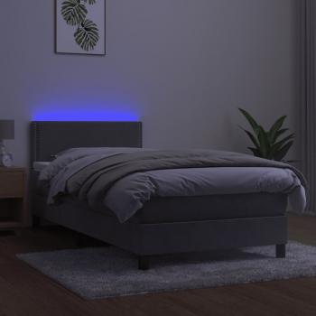 Boxspringbett mit Matratze & LED Hellgrau 90x200 cm Samt