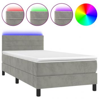 Boxspringbett mit Matratze & LED Hellgrau 90x200 cm Samt