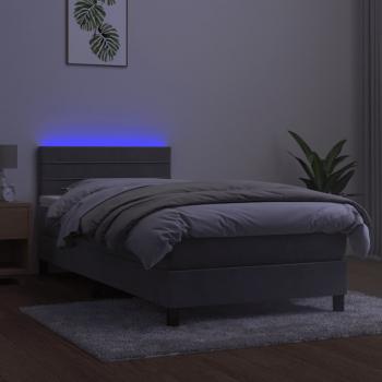 Boxspringbett mit Matratze & LED Hellgrau 90x200 cm Samt