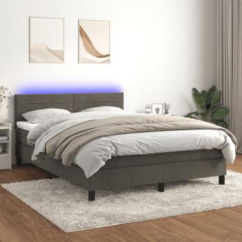 ARDEBO.de - Boxspringbett mit Matratze & LED Dunkelgrau 140x190 cm Samt